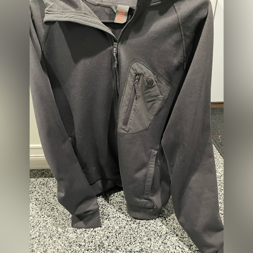 Black Zip-Up Hoodie with Pocket Detail